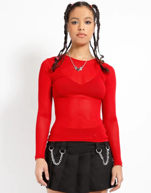 Tripp NYC Ladies' Long Sleeve Fishnet Top: Red 7 Tripp NYC Ladies' Long Sleeve Fishnet Top: Red - Image 5