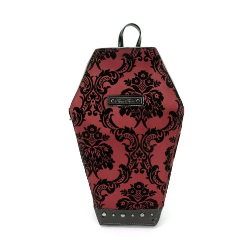 Rock Rebel Damask Coffin Backpack: Red 3 Rock Rebel Damask Coffin Backpack: Red