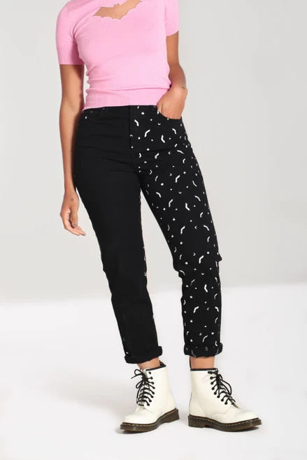 Hell Bunny Duo Bat Jeans: Black / White - Medium And 4XL 3 Hell Bunny Duo Bat Jeans: Black / White - Medium And 4XL