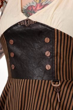 Banned Legend Steampunk Mini Dress - XL -Fashion Apparel 1384790534dbn517 brown blk stripe b 23344.1627980207