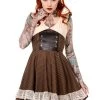 Banned Legend Steampunk Mini Dress - XL -Fashion Apparel 1384790534dbn517 brown blk stripe 69763.1627980206