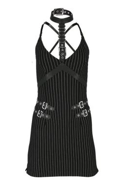 Restyle Collared Pinstriped Mini Gothic Dress