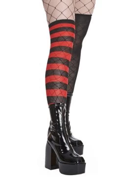 Banned Frances Over Knee Socks: Black / Red