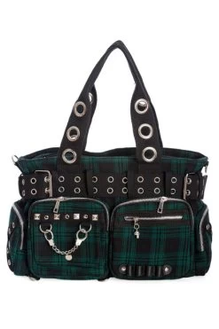 Banned Camdyn Handcuff Bag: Green Tartan