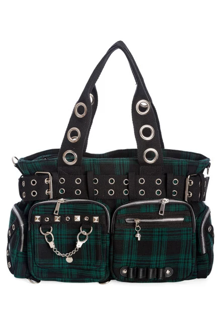 Banned Camdyn Handcuff Bag: Green Tartan 3 Banned Camdyn Handcuff Bag: Green Tartan