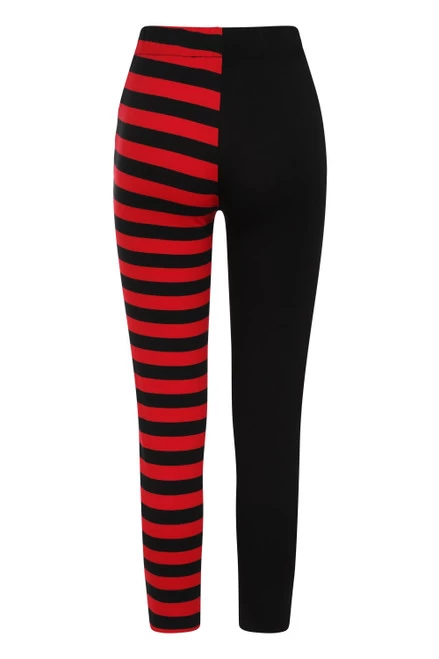 Banned Half Black Half Stripe Leggings: Red - Small, Large And 2XL 4 Banned Half Black Half Stripe Leggings: Red - Small, Large And 2XL - Image 2