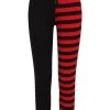 Banned Half Black Half Stripe Leggings: Red - Small, Large And 2XL