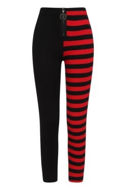Banned Half Black Half Stripe Leggings: Red - Small, Large And 2XL