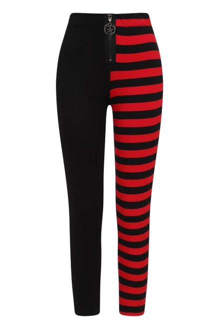 Banned Half Black Half Stripe Leggings: Red - Small, Large And 2XL 3 Banned Half Black Half Stripe Leggings: Red - Small, Large And 2XL