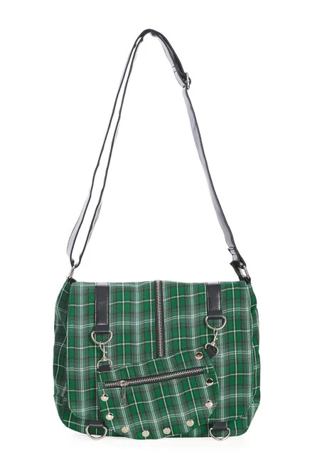 Banned Tartan Shoulder Bag: Green 4 Banned Tartan Shoulder Bag: Green - Image 2