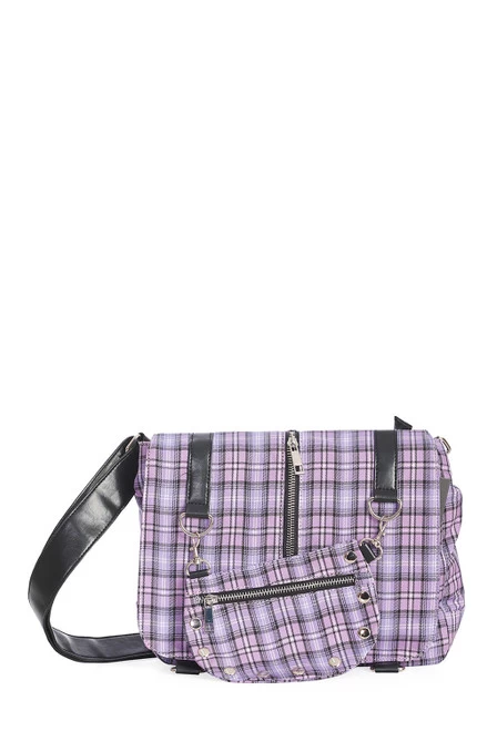 Banned Tartan Shoulder Bag: Lilac 3 Banned Tartan Shoulder Bag: Lilac