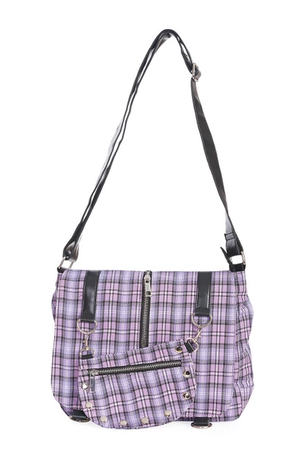 Banned Tartan Shoulder Bag: Lilac 4 Banned Tartan Shoulder Bag: Lilac - Image 2
