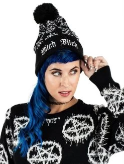 Too Fast Witch Bitch Pom Pom Knit Beanie -Fashion Apparel 232D1A3A 914E 4AA5 A3D7 58A6F663EDCD 84233.1705236361