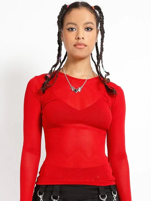 Tripp NYC Ladies' Long Sleeve Fishnet Top: Red 11 Tripp NYC Ladies' Long Sleeve Fishnet Top: Red - Image 9