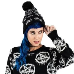 Too Fast Witch Bitch Pom Pom Knit Beanie