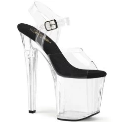 Pleaser Enchant-708 8" Platform Heels: Clear / Black / Clear - PRE-ORDER