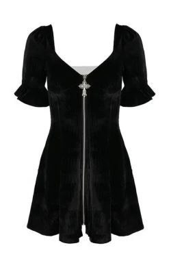 Restyle Black Velvet Sweetheart Dress With Gothic Cross