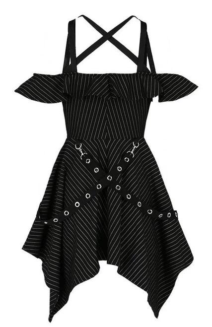 Restyle Pinstripe Floaty Gothic Dress With Pentagram - Small And 3XL 4 Restyle Pinstripe Floaty Gothic Dress With Pentagram - Small And 3XL - Image 2