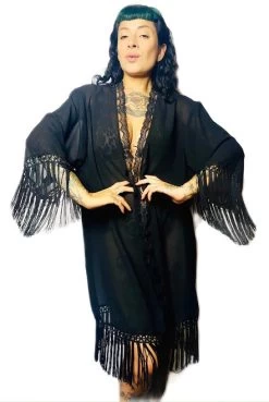 Switchblade Stiletto Throw Over Robe: Black - S/M