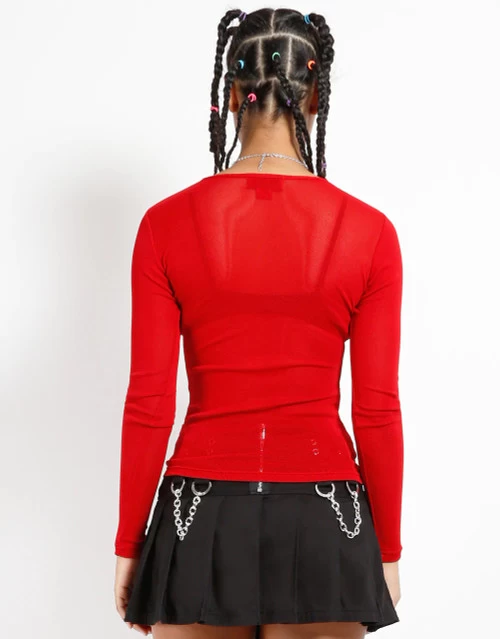 Tripp NYC Ladies' Long Sleeve Fishnet Top: Red 8 Tripp NYC Ladies' Long Sleeve Fishnet Top: Red - Image 6