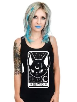 Too Fast The Witch Black Cat Tarot Card Racerback Tank