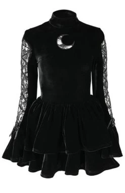 Restyle Neo Victorian Black Ruffled Velvet Dress