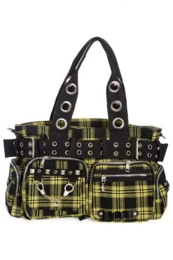Banned Camdyn Handcuff Bag: Yellow Tartan