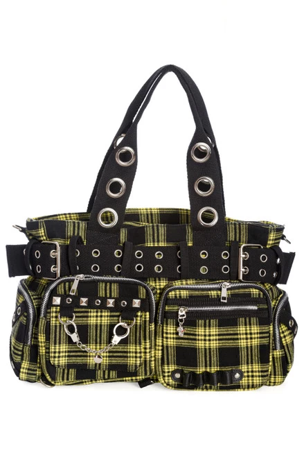 Banned Camdyn Handcuff Bag: Yellow Tartan 3 Banned Camdyn Handcuff Bag: Yellow Tartan