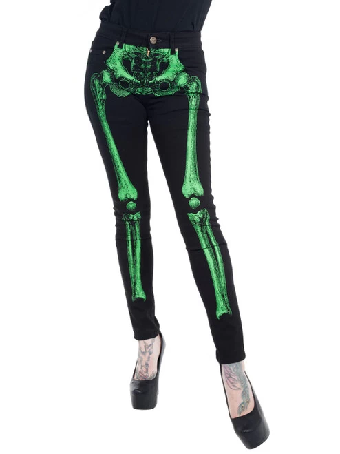 Kreepsville 666 Skeleton Unisex Skinny Jeans: Green Bone 8 Kreepsville 666 Skeleton Unisex Skinny Jeans: Green Bone - Image 6