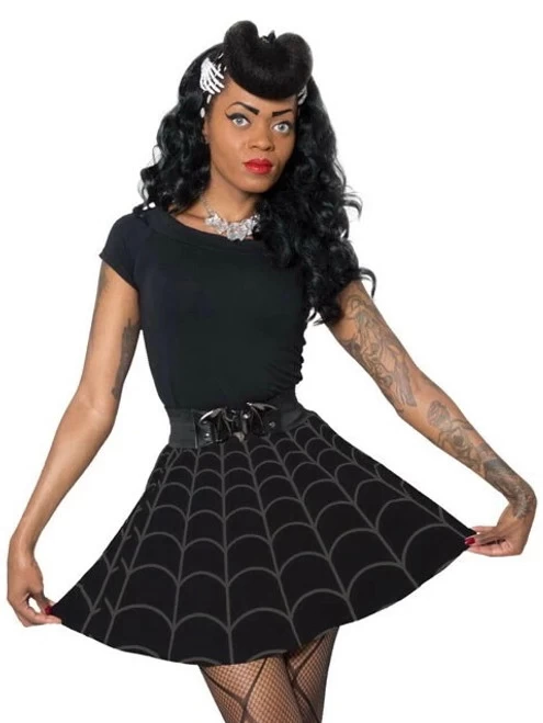 Kreepsville 666 Spiderweb Skater Skirt: Grey 8 Kreepsville 666 Spiderweb Skater Skirt: Grey - Image 6