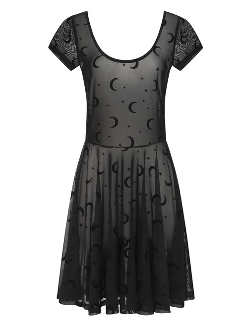 Collectif Lila Moon Flock Mesh Skater Dress - Small, Medium And Large 6 Collectif Lila Moon Flock Mesh Skater Dress - Small, Medium And Large - Image 4