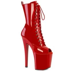 Pleaser Enchant-1041 8" Peep Toe Ankle Boots: Red - PRE-ORDER