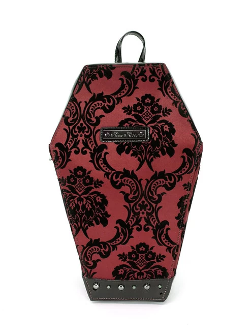 Rock Rebel Damask Coffin Backpack: Red 7 Rock Rebel Damask Coffin Backpack: Red - Image 5