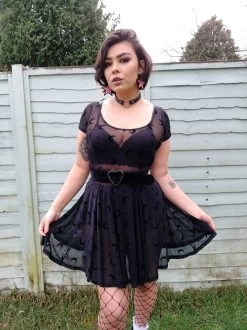 Collectif Lila Moon Flock Mesh Skater Dress - Small, Medium And Large