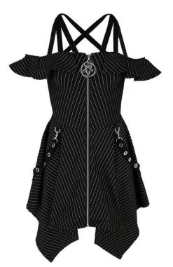 Restyle Pinstripe Floaty Gothic Dress With Pentagram - Small And 3XL