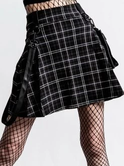Killstar Gunner Pleated Skirt: Ash Tartan -Fashion Apparel 89ED073F 2B6A 4CE2 95A7 E36A751CB2A2 59774.1648658827