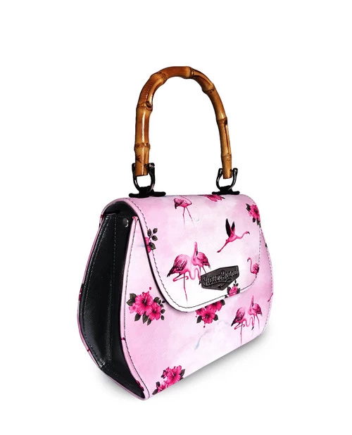 Liquorbrand Flamingos Bamboo Handle Bag: Pink 4 Liquorbrand Flamingos Bamboo Handle Bag: Pink - Image 2