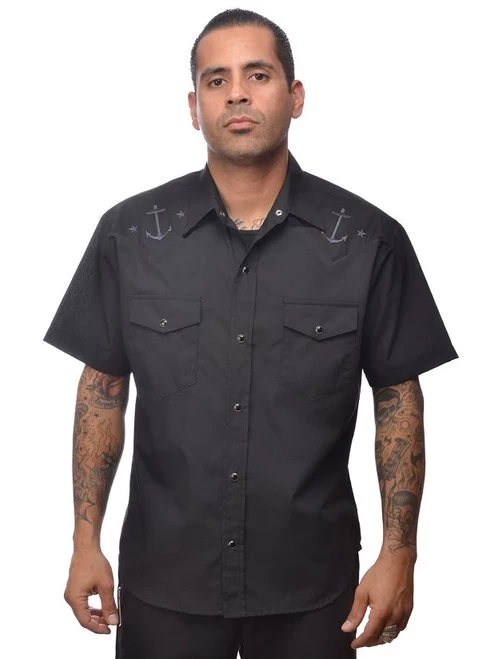 Steady Black Anchor Western Button Up - Small To 3XL 5 Steady Black Anchor Western Button Up - Small To 3XL - Image 3