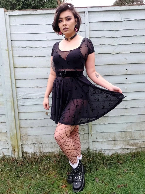 Collectif Lila Moon Flock Mesh Skater Dress - Small, Medium And Large 11 Collectif Lila Moon Flock Mesh Skater Dress - Small, Medium And Large - Image 9