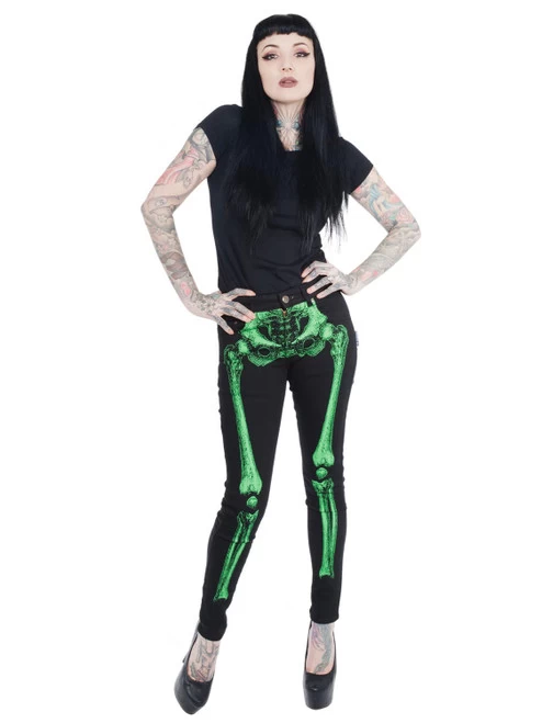 Kreepsville 666 Skeleton Unisex Skinny Jeans: Green Bone 7 Kreepsville 666 Skeleton Unisex Skinny Jeans: Green Bone - Image 5