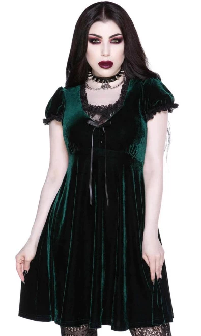 Killstar Heather Babydoll Dress: Emerald Green - Small 5 Killstar Heather Babydoll Dress: Emerald Green - Small - Image 3