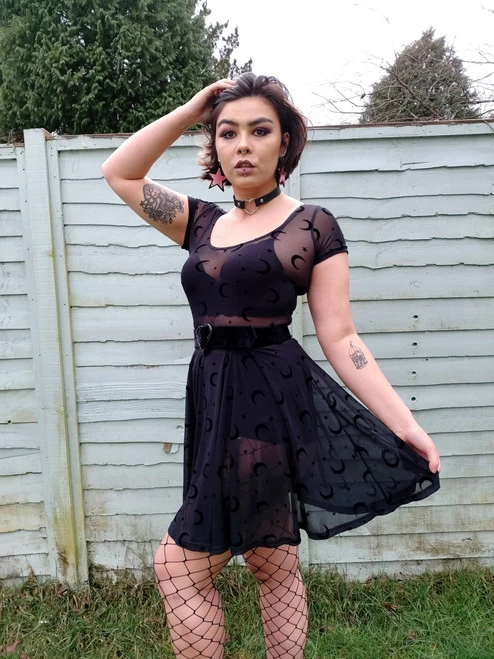 Collectif Lila Moon Flock Mesh Skater Dress - Small, Medium And Large 4 Collectif Lila Moon Flock Mesh Skater Dress - Small, Medium And Large - Image 2