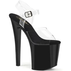 Pleaser Enchant-708 8" Platform Heels: Clear / Black - PRE-ORDER