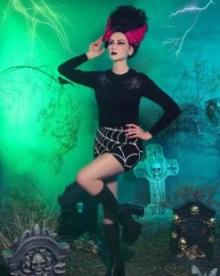 Kreepsville 666 Spiderweb Mini Skirt: Black / White -Fashion Apparel B68573DF FF1F 40E5 9FF2 44EBFB9F3809 22930.1702928837