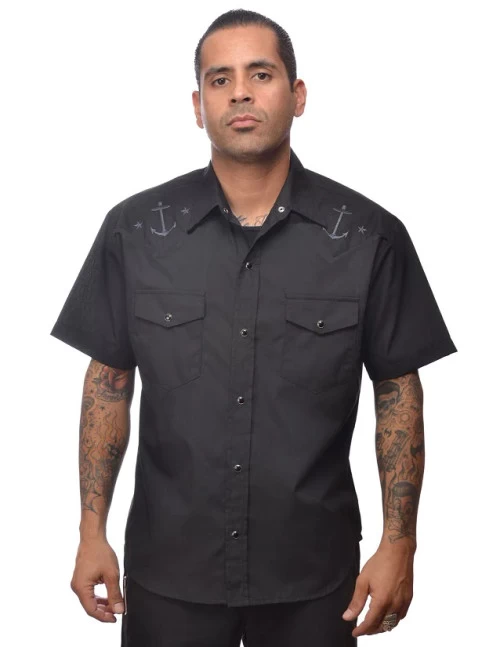 Steady Black Anchor Western Button Up - Small To 3XL 3 Steady Black Anchor Western Button Up - Small To 3XL