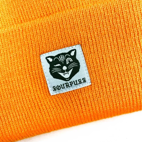Sourpuss Jinx Cat Knit Hat: Hi Vis Orange 4 Sourpuss Jinx Cat Knit Hat: Hi Vis Orange - Image 2