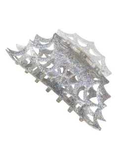 Kreepsville 666 Spiderweb Hair Claw: Silver Holographic Glitter