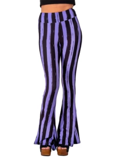 Too Fast Hellz Bellz Distressed Striped Bell Bottom Flares: Black & Purple