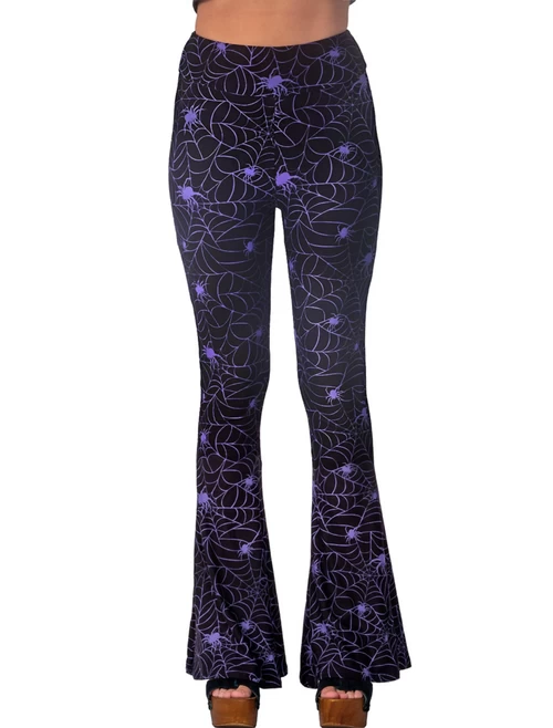 Too Fast Hellz Bellz Spider Web Bell Bottom Flares: Purple - Small 3 Too Fast Hellz Bellz Spider Web Bell Bottom Flares: Purple - Small