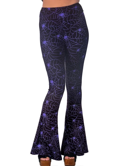 Too Fast Hellz Bellz Spider Web Bell Bottom Flares: Purple - Small 4 Too Fast Hellz Bellz Spider Web Bell Bottom Flares: Purple - Small - Image 2